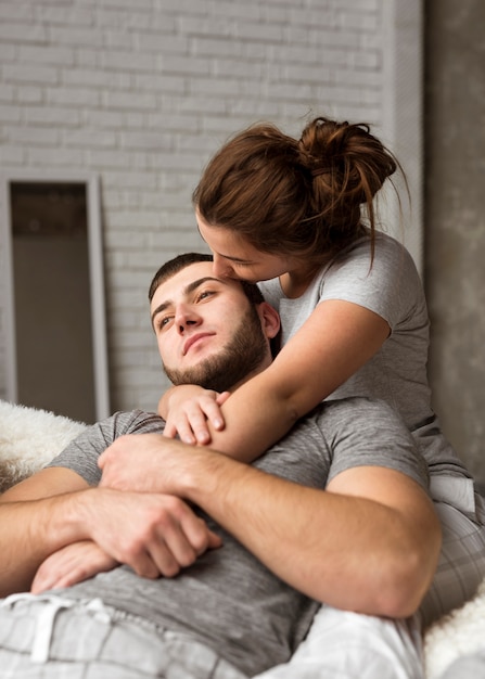 Beautiful young couple together in love