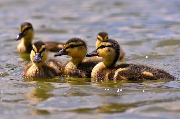 Free Photo beautiful young duck on the surface of a pond. wildlife on a sunny summer day. young water bird.