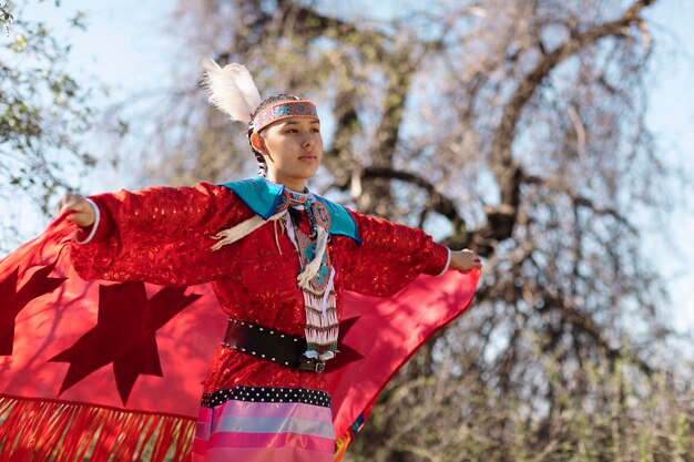 Beautiful young woman wearing native american costume