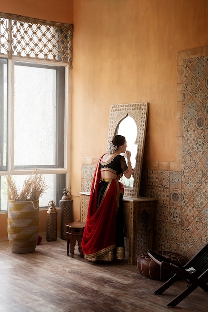 Beautiful young woman wearing sari