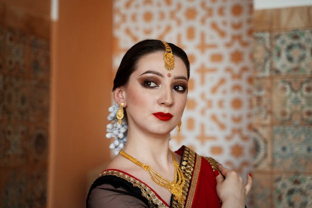 Beautiful young woman wearing sari