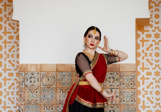 Beautiful young woman wearing sari