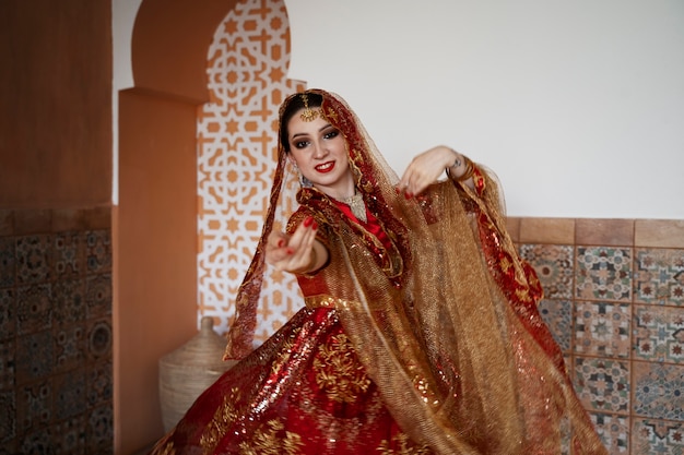 Beautiful young woman wearing sari