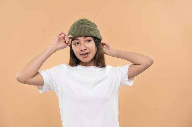 Beautiful and young woman wearing shirt mockup