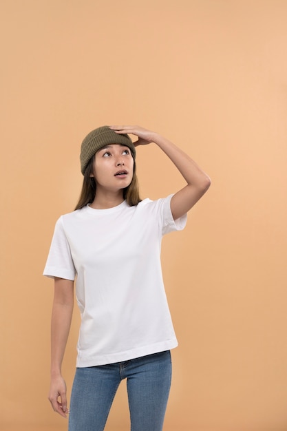 Beautiful and young woman wearing shirt mockup