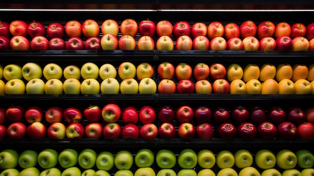 Free photo beautifully arranged apples in shop