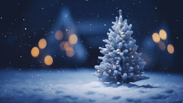 Beautifully decorated christmas tree with snow