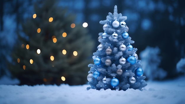 Free photo beautifully decorated christmas tree with snow