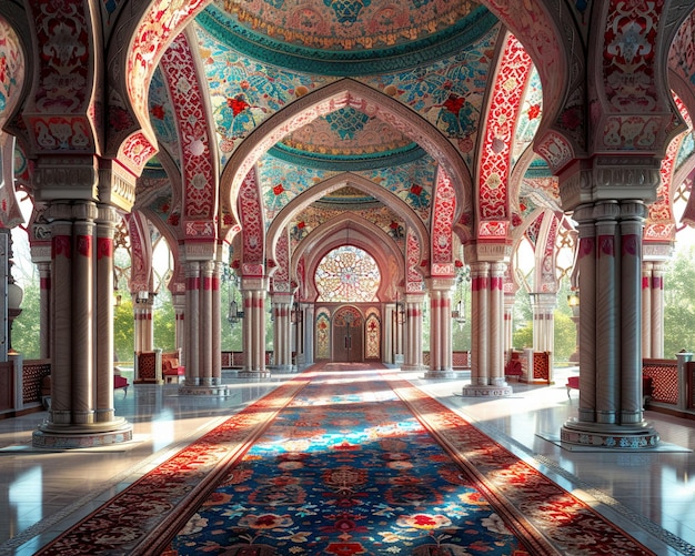 Free photo beautifully decorated mosque interior during a festival