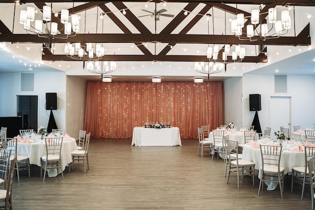 Beautifully decorated venue interior for a wedding