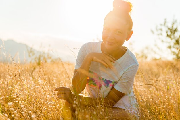 Beauty Girl Outdoors enjoying nature