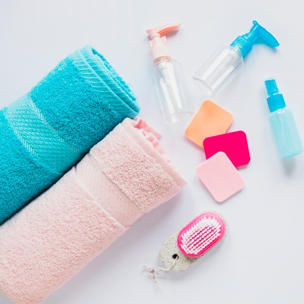 Beauty product composition with two towels