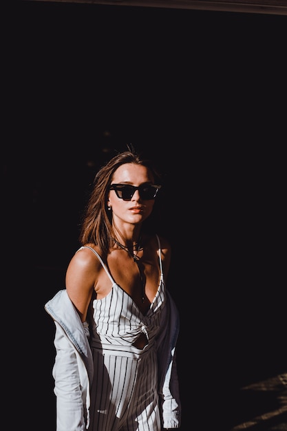 Beauty woman portrait in the street, outdoor portrait, fashion model