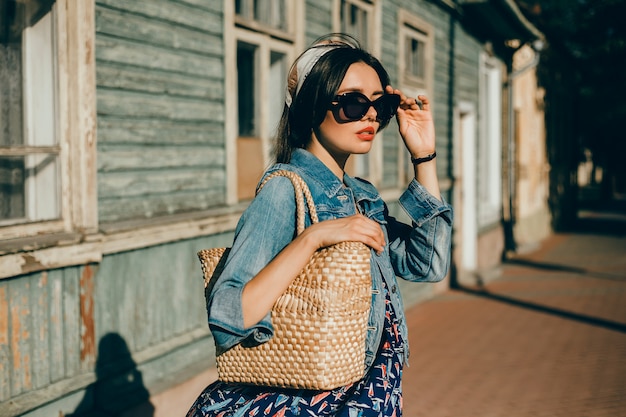 Beauty woman portrait in the street, outdoor portrait, fashion model