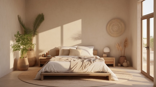 Bed in a bedroom decorated with brazilian folklore design