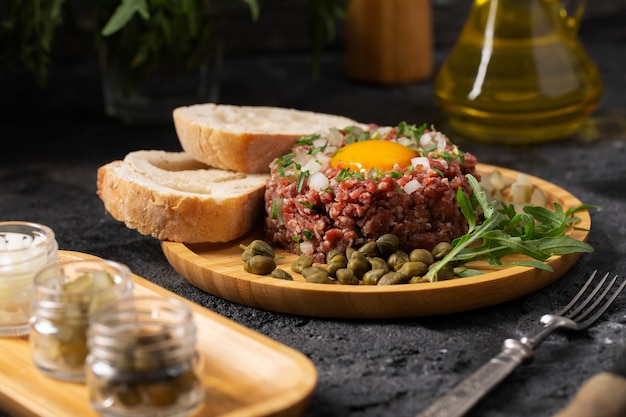 Free photo beef steak tartar still life