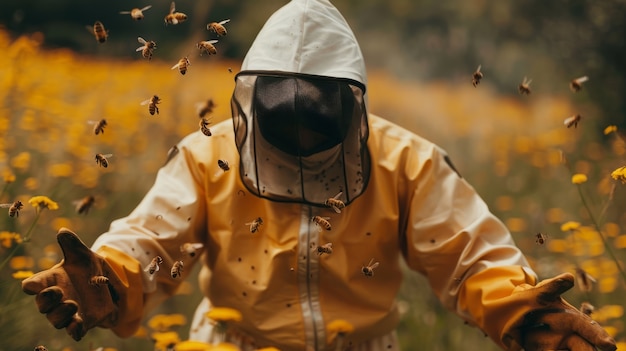 Free photo beekeeper working at  bee farm