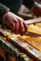 Free photo beekeeper working at  bee farm