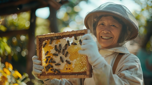 Free photo beekeeper working at  bee farm