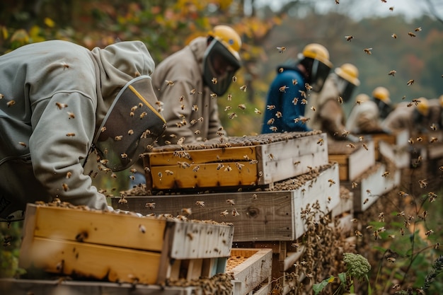 Free photo beekeeper working at  bee farm