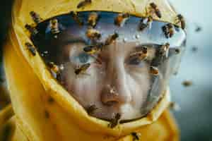 Free photo beekeeper working at  bee farm