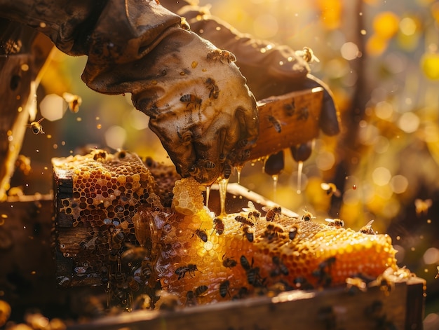 Free photo beekeeper working at  bee farm