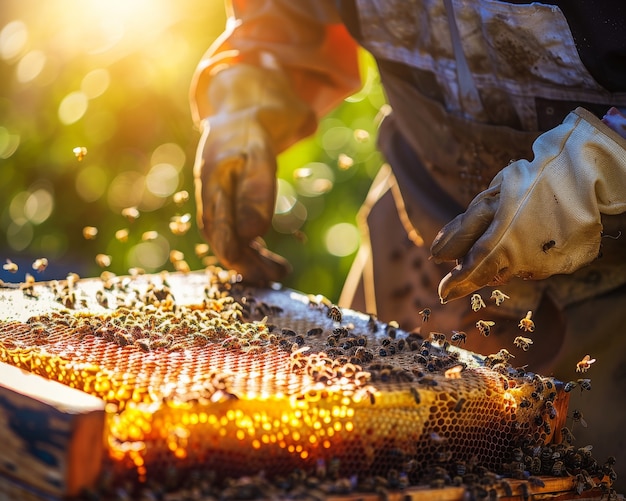 Free photo beekeeper working at  bee farm