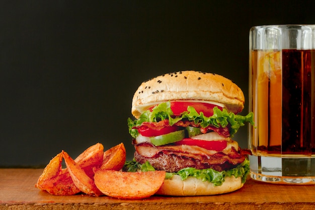 Beer mug and hamburger