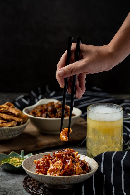 Beer with crispy fish hors d'oeuvres, World Beer Day.