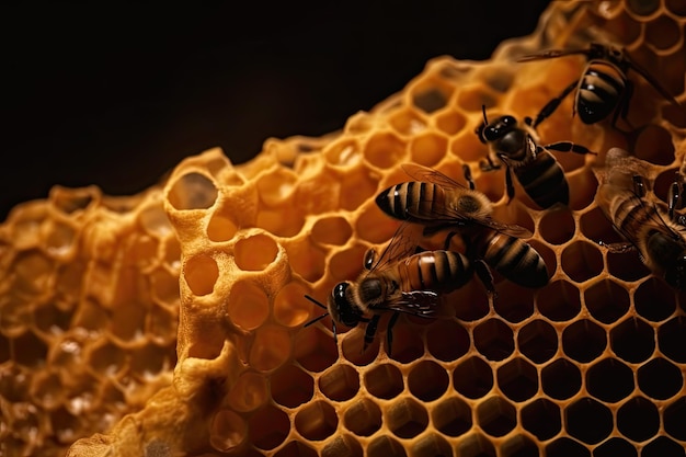 Bees on a honeycomb that is made by the beehive.