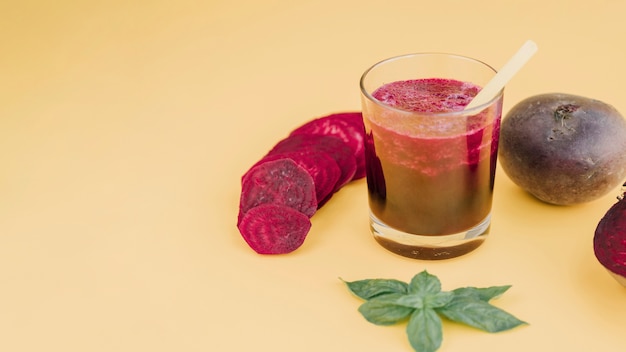 Beetroot juice and slices copy-space