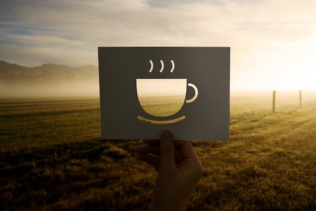 Free photo beginning new day with cup of coffee perforated paper