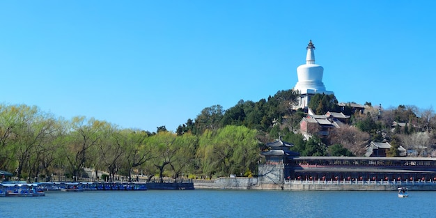 Beihai park panorama with historical architecture in Beijing