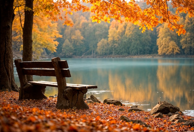 Free photo bench in autumn park