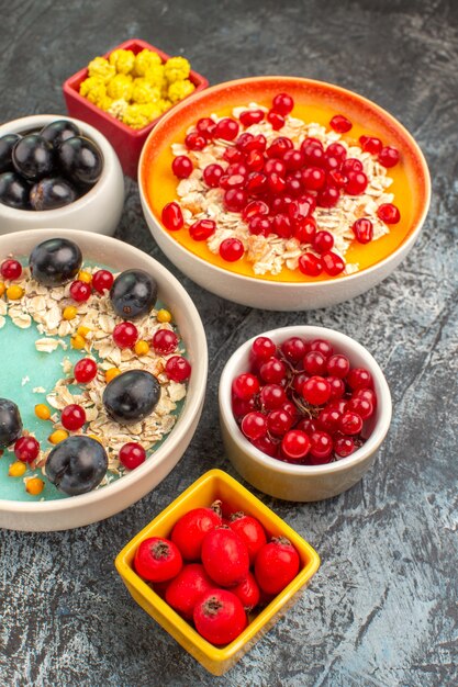 berries oatmeal yellow candies pomegranate seeds colorful berries