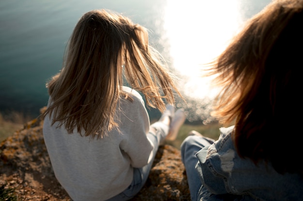 Best female friends and ocean