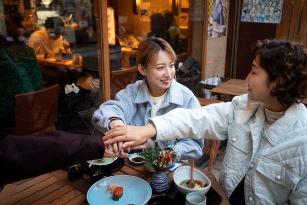 Best friends hanging out at a restaurant