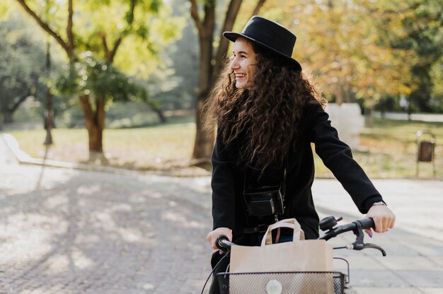 Bicycle alternative transport woman looking away