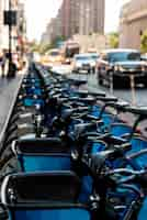 Free photo bicycle on a row with blurred background