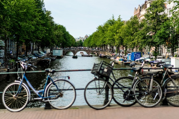 Free photo bicycles on the street. amsterdam.