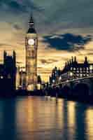 Free photo big ben clock tower in london at sunset, special photographic processing.