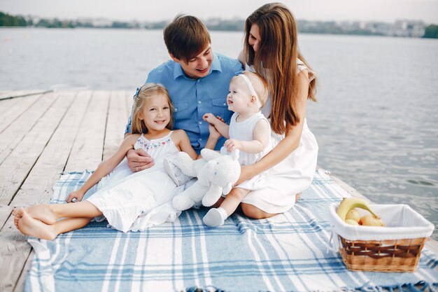 Big family near lake