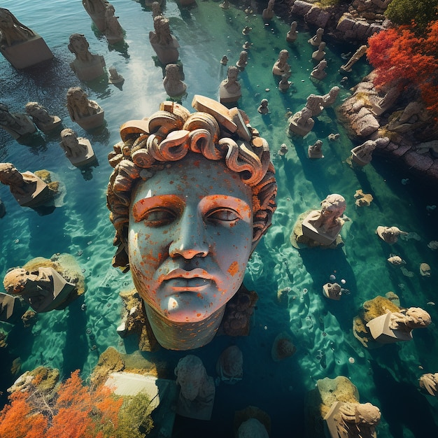 Free Photo big greek bust above water