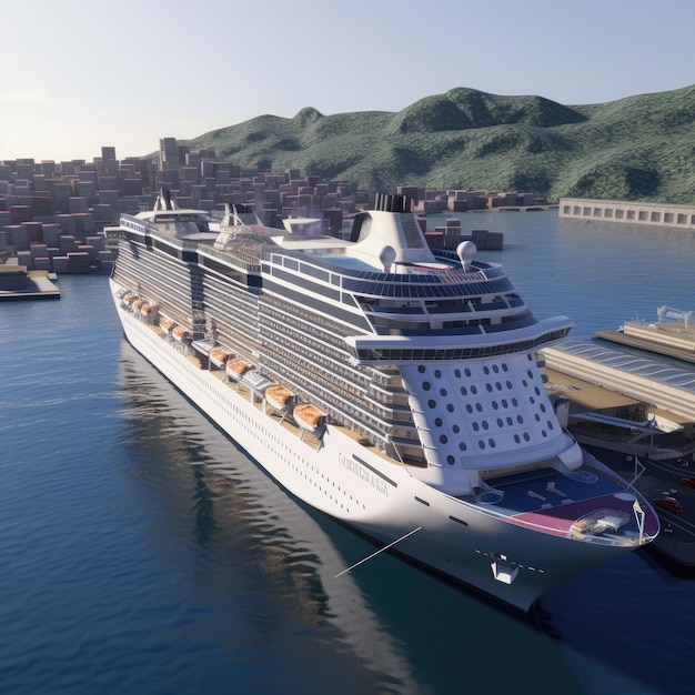 Free photo big luxurious cruise ship docked in a nice harbor ai generative