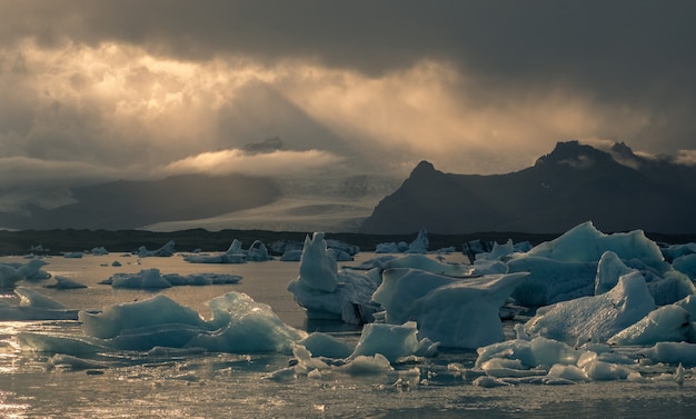 Big piece of ice on a frozen lake in Jokursarlon