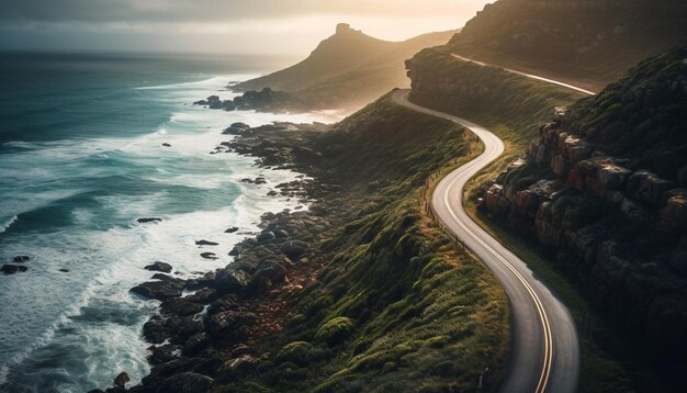 Big Sur cliff meets Pacific serene sunset generated by AI