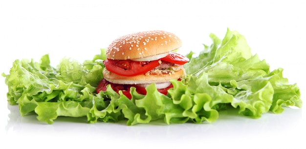 Free Photo big and tasty burger with lettuce leaves