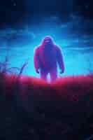 Free photo bigfoot represented in neon glow