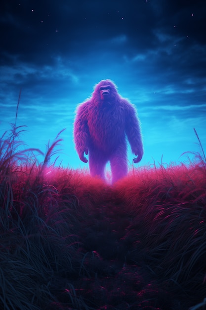 Free Photo bigfoot represented in neon glow