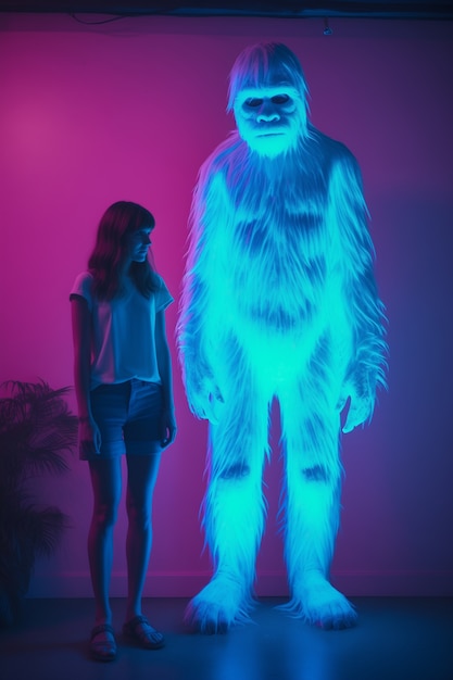 Free photo bigfoot represented in neon glow